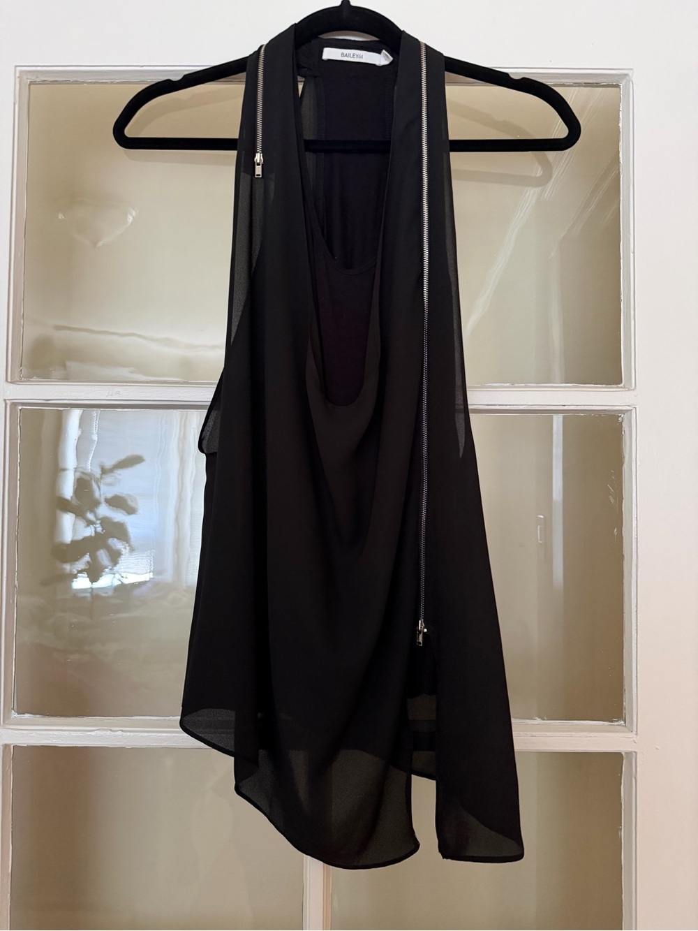 Bailey 44 Black Asymmetrical Draped Halter Tank
